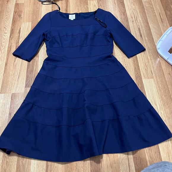 Suzi Chin Navy Fit & Flare Dress 12 Modest Minimalist Workwear Quiet Luxury prep - Picture 4 of 8